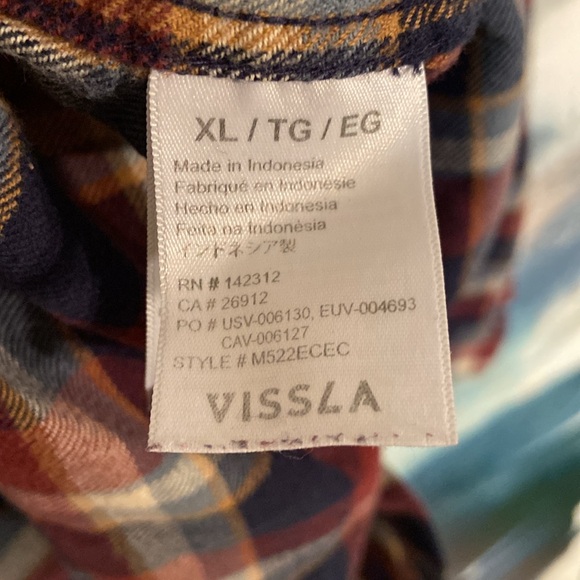 🔥EC🔥VISSLA 100% Cotton Plaid Button Down Collar Flannel Shirt. - Picture 5 of 9